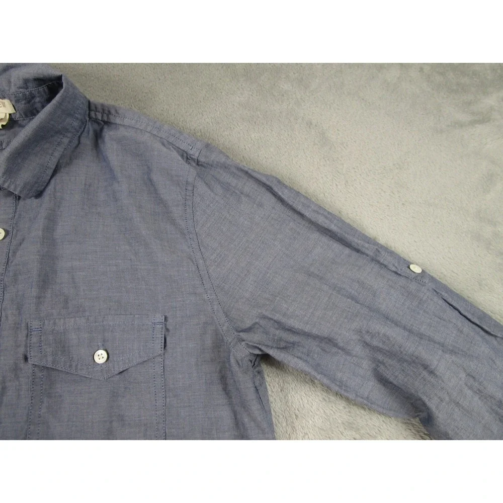 J Crew Top Womens XS Blue Button Up Tunic Casual Preppy Long Sleeve‎